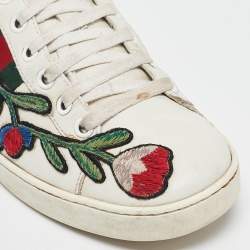 Gucci White Leather Floral Embroidered Ace Sneakers Size 37