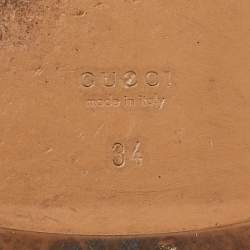 Pre Owned Gucci Cream Leather Horsebit Fringe Detail Flat Slides Size 34