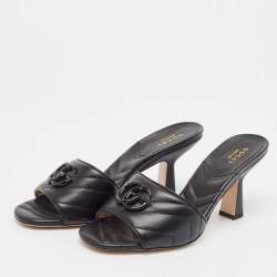 Gucci Black Matelassé Leather GG Marmont Slide Sandals Size 37.5
