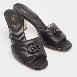 Gucci Black Matelassé Leather GG Marmont Slide Sandals Size 37.5