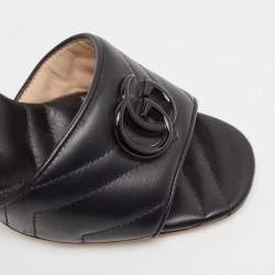 Gucci Black Matelassé Leather GG Marmont Slide Sandals Size 37.5