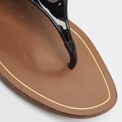 Gucci Black/Brown Patent and Leather Horsebit Thong Flat Sandals Size 38.5