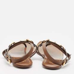 Gucci Black/Brown Patent and Leather Horsebit Thong Flat Sandals Size 38.5