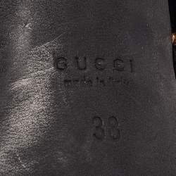 Gucci Black/Gold Leather and Suede Malika Ankle Strap Sandals Size 38