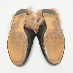 مملوكة مسبقًا Gucci Black Fur and Leather Princetown Mules Size 38