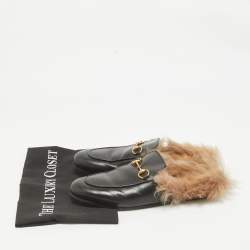 مملوكة مسبقًا Gucci Black Fur and Leather Princetown Mules Size 38