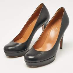 Gucci Black Leather Round Toe Platform Pumps Size 36