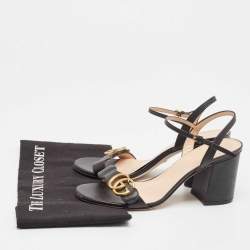 Pre Owned Gucci Black Leather GG Marmont Ankle Strap Sandals Size 38