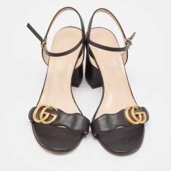 Pre Owned Gucci Black Leather GG Marmont Ankle Strap Sandals Size 38