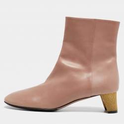 Pre Owned Gucci Beige Leather Ankle Length Boots Size 39