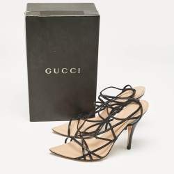 Gucci Black Leather Ankle Strap Sandals Size 38