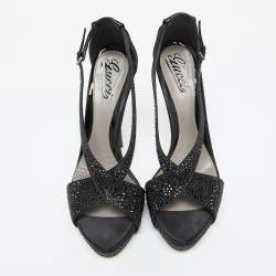 Gucci Black Satin and Patent Leather Crystal Embellished Platform Sandals Size 39