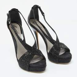 Gucci Black Satin and Patent Leather Crystal Embellished Platform Sandals Size 39