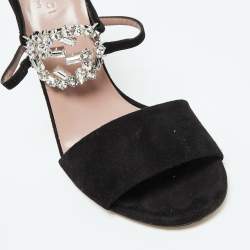 Gucci Black Suede Crystal Embellished GG Interlock Ankle Strap Sandals Size 39