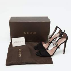 Gucci Black Suede Crystal Embellished GG Interlock Ankle Strap Sandals Size 39