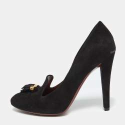 Gucci Black Suede Mischa Tassel Moccasin Pumps Size 39