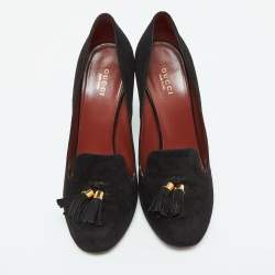 Gucci Black Suede Mischa Tassel Moccasin Pumps Size 39