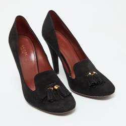 Gucci Black Suede Mischa Tassel Moccasin Pumps Size 39