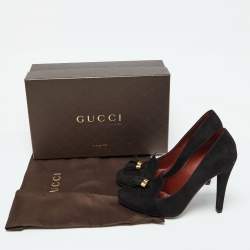 Gucci Black Suede Mischa Tassel Moccasin Pumps Size 39
