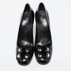 Gucci Black Patent Leather Round Toe Lifford Pumps Size 39