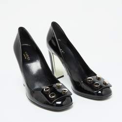 Gucci Black Patent Leather Round Toe Lifford Pumps Size 39