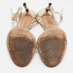 مملوكة مسبقًا Gucci Gold Braided Leather Ankle Strap Sandals Size 42