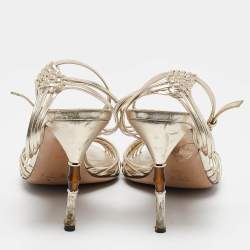 مملوكة مسبقًا Gucci Gold Braided Leather Ankle Strap Sandals Size 42