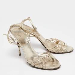 مملوكة مسبقًا Gucci Gold Braided Leather Ankle Strap Sandals Size 42