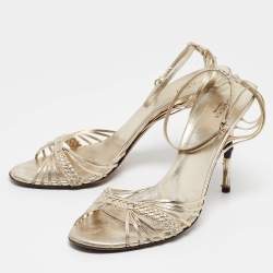 مملوكة مسبقًا Gucci Gold Braided Leather Ankle Strap Sandals Size 42