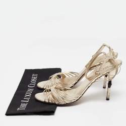 مملوكة مسبقًا Gucci Gold Braided Leather Ankle Strap Sandals Size 42