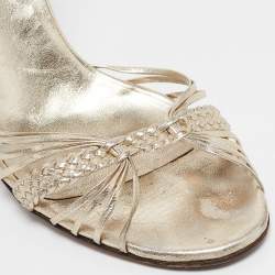 مملوكة مسبقًا Gucci Gold Braided Leather Ankle Strap Sandals Size 42