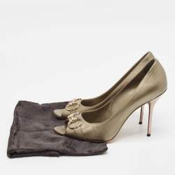 Pre Owned Gucci Metallic Bronze Leather Peep Toe Pumps Size 42