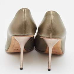 Pre Owned Gucci Metallic Bronze Leather Peep Toe Pumps Size 42