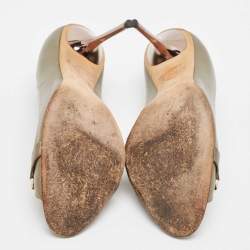 Pre Owned Gucci Metallic Bronze Leather Peep Toe Pumps Size 42