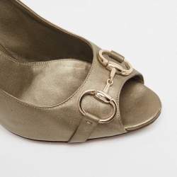 Pre Owned Gucci Metallic Bronze Leather Peep Toe Pumps Size 42