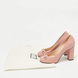 Pre Owned Gucci Pink Leather Block Heel Pumps Size 37