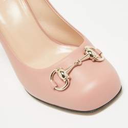 Pre Owned Gucci Pink Leather Block Heel Pumps Size 37
