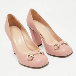 Pre Owned Gucci Pink Leather Block Heel Pumps Size 37