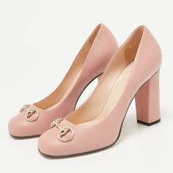 Pre Owned Gucci Pink Leather Block Heel Pumps Size 37