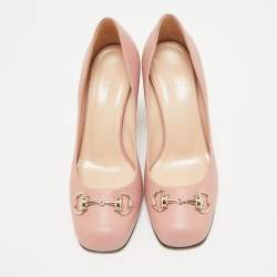 Pre Owned Gucci Pink Leather Block Heel Pumps Size 37
