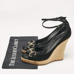 Gucci Black Suede Wedge Pumps Size 38