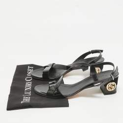 Pre Owned Gucci Black Patent Ankle Strap Sandals Size 38.5