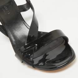 Pre Owned Gucci Black Patent Ankle Strap Sandals Size 38.5
