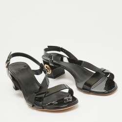 Pre Owned Gucci Black Patent Ankle Strap Sandals Size 38.5