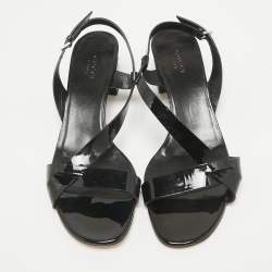 Pre Owned Gucci Black Patent Ankle Strap Sandals Size 38.5