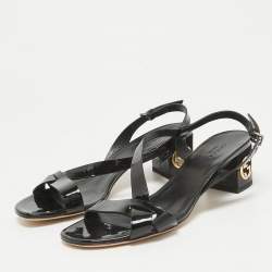 Pre Owned Gucci Black Patent Ankle Strap Sandals Size 38.5