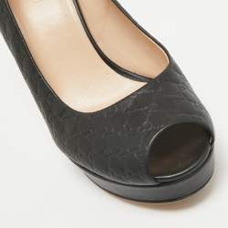 Pre Owned Gucci Black GG Leather Platform Peep Toe Pumps Size 37