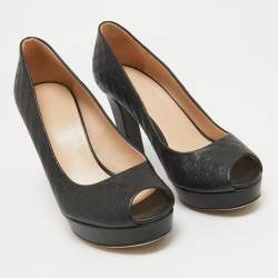 Pre Owned Gucci Black GG Leather Platform Peep Toe Pumps Size 37