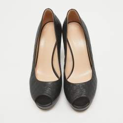 Pre Owned Gucci Black GG Leather Platform Peep Toe Pumps Size 37