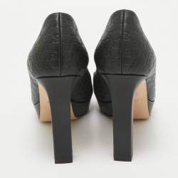 Pre Owned Gucci Black GG Leather Platform Peep Toe Pumps Size 37